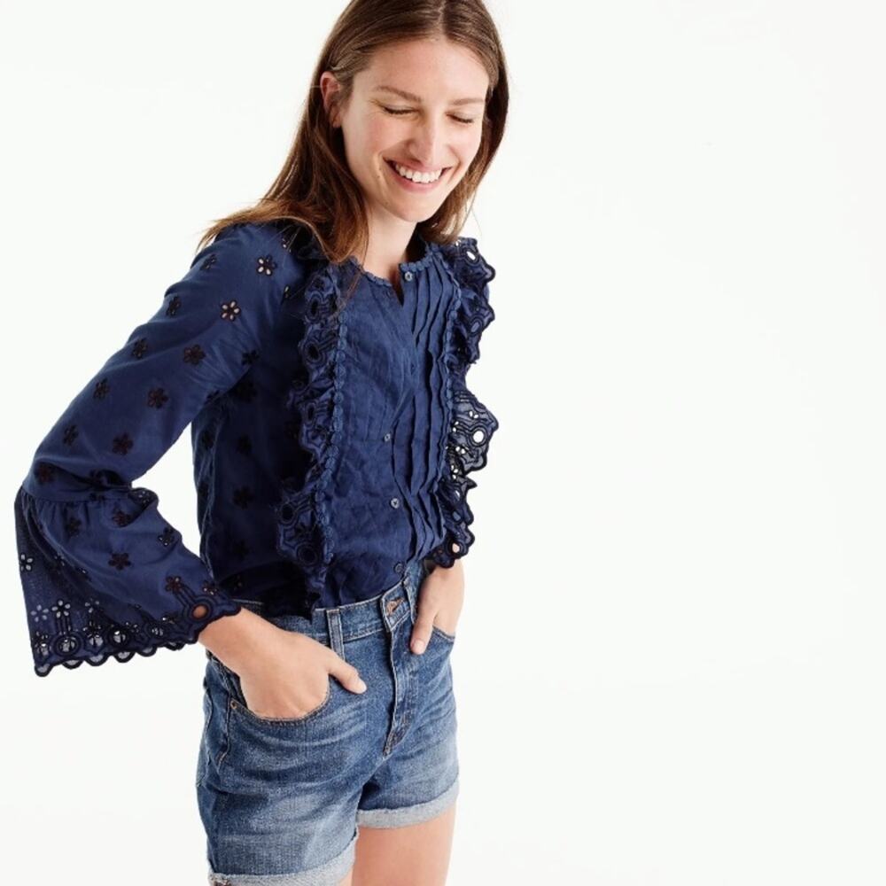 J. Crew Eyelet Top in Dark Midnight Blue - Size 00